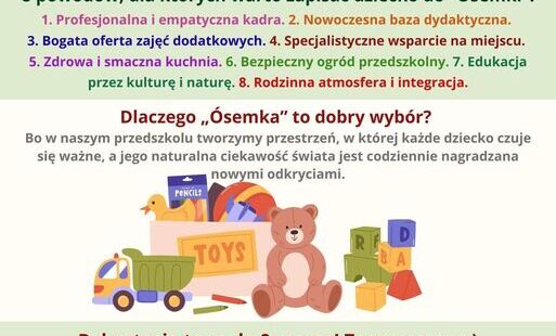 Grafika - plakat informujący o trwaj acej rekrutacji do przedszkola